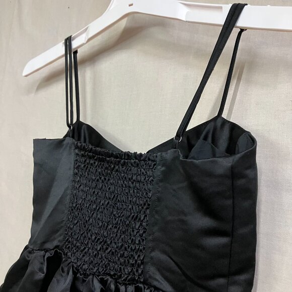 Future Collective Women's XS Black Holiday Sweetheart Bubble Satin Midi Dress - Picture 12 of 14